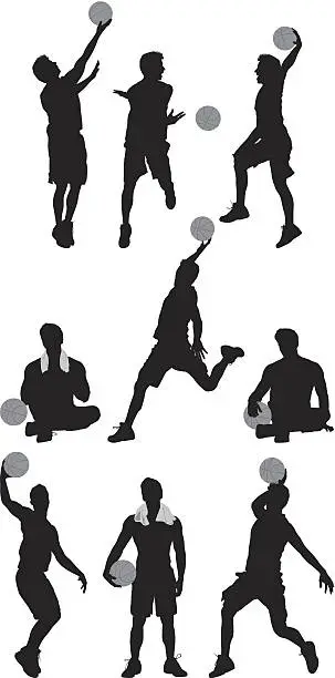 Vector illustration of Multiple images of basketball players