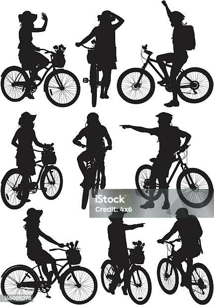 Várias Imagens De Homens E Mulheres Com Bicicleta - Arte vetorial de stock e mais imagens de Bicicleta - Bicicleta, Ciclismo, Mulheres