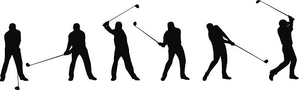 Golf Swing Sequence Vector illustration of a complete golf swing. This silhouette is an ai10 eps file. golf silhouettes stock illustrations