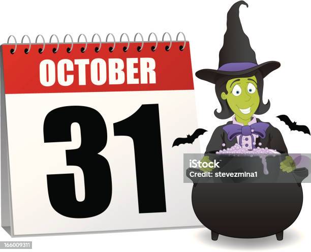 Ilustración de Halloween Calendario y más Vectores Libres de Derechos de Bruja - Bruja, Caldero, Calendario