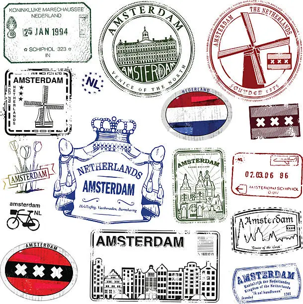 Vector illustration of Amsterdam Vintage Stamps