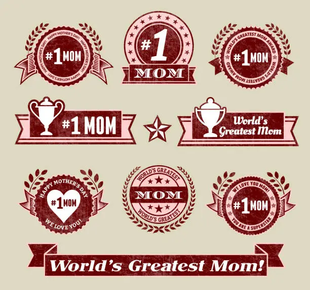 Vector illustration of World Greatest #1 Mom grunge badge set