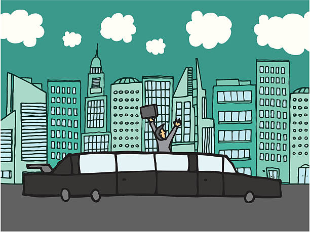 pomyślnej biznesmen jazdy jego limuzyną - cartoon city town car stock illustrations