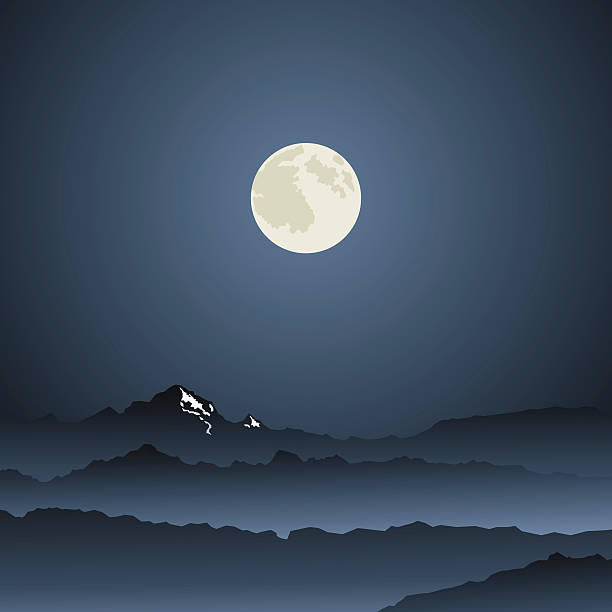 night in the mountains vector art illustration