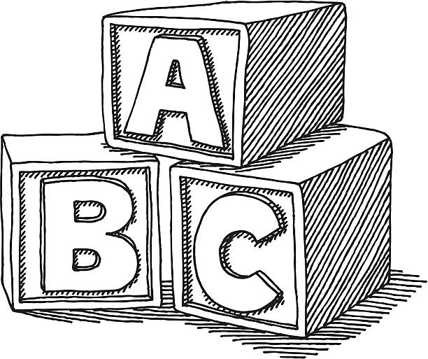 Education ABC Blocks Drawing Hand-drawn vector sketch of ABC Letter Blocks. Concept image for Education. Black-and-White sketch on a transparent background (.eps-file). Included files: EPS (v8) and Hi-Res JPG. alphabetical order stock illustrations