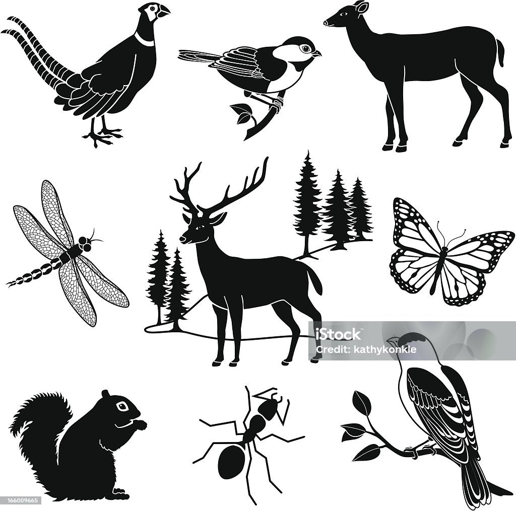 woodland los animales - arte vectorial de Silueta libre de derechos