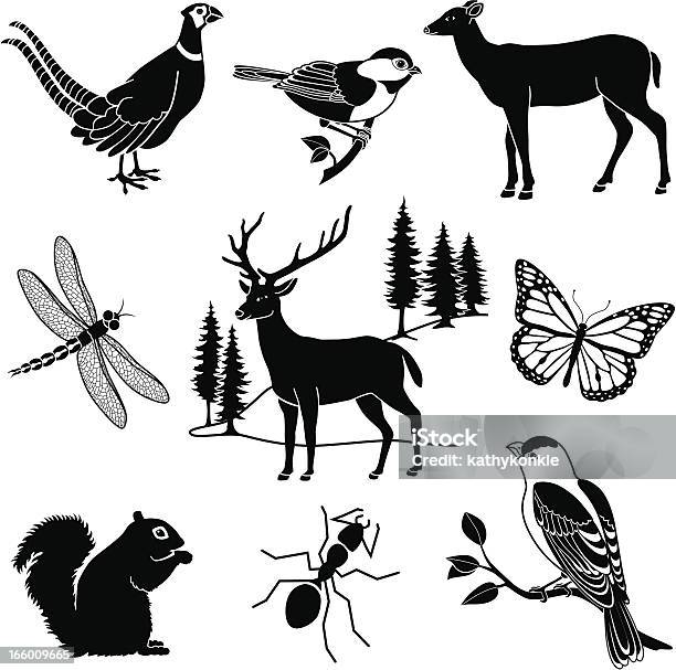 Ilustración de Woodland Los Animales y más Vectores Libres de Derechos de Silueta - Silueta, Ciervo, Temas de animales