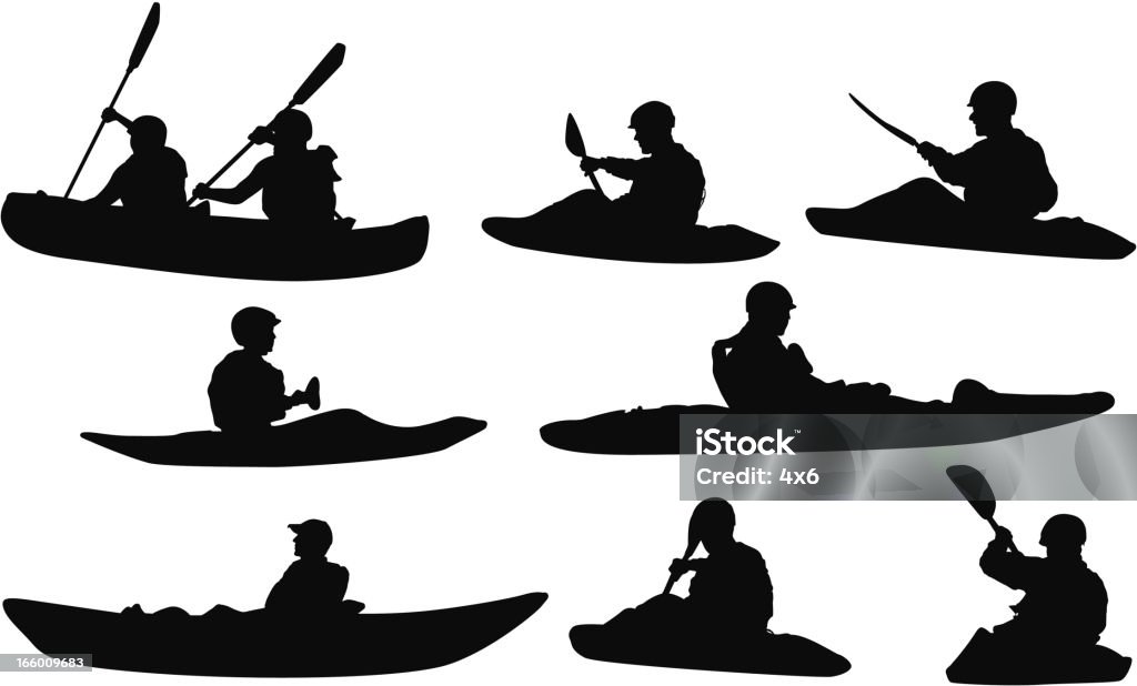 Várias silhuetas de pessoas Canoa - Royalty-free Canoagem arte vetorial