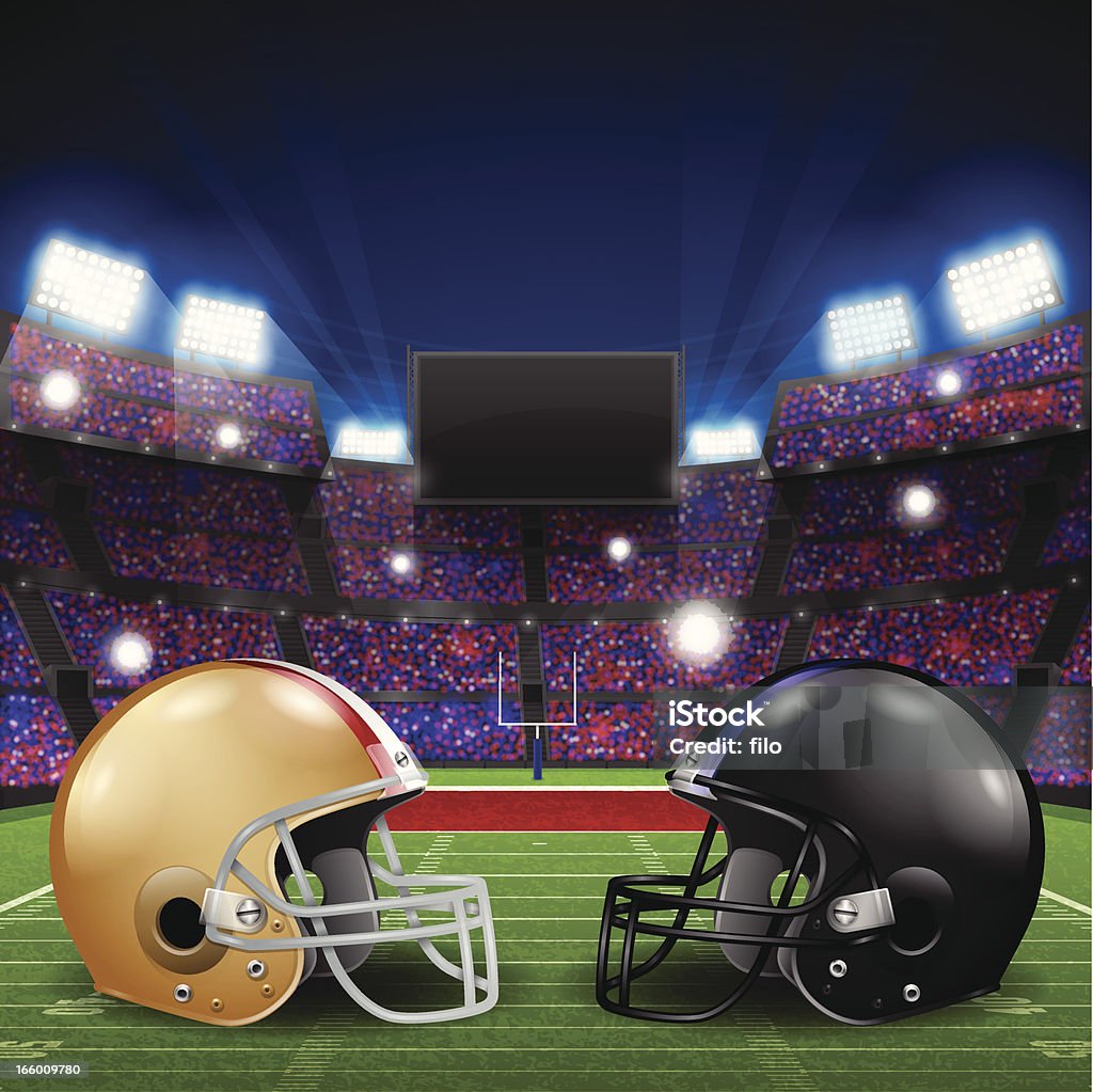 Football Championship championship game XLVII 2013 football stadium with helmets and fans. EPS 10 file. Transparency used on highlight elements. American Football - Ball stock vector