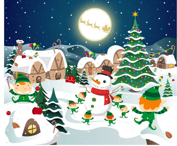 ilustraciones, imágenes clip art, dibujos animados e iconos de stock de navidad escena de la noche de luna llena - super moon