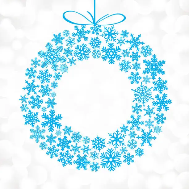 Vector illustration of Blue snowflakes in the shape of a Christmas wreath