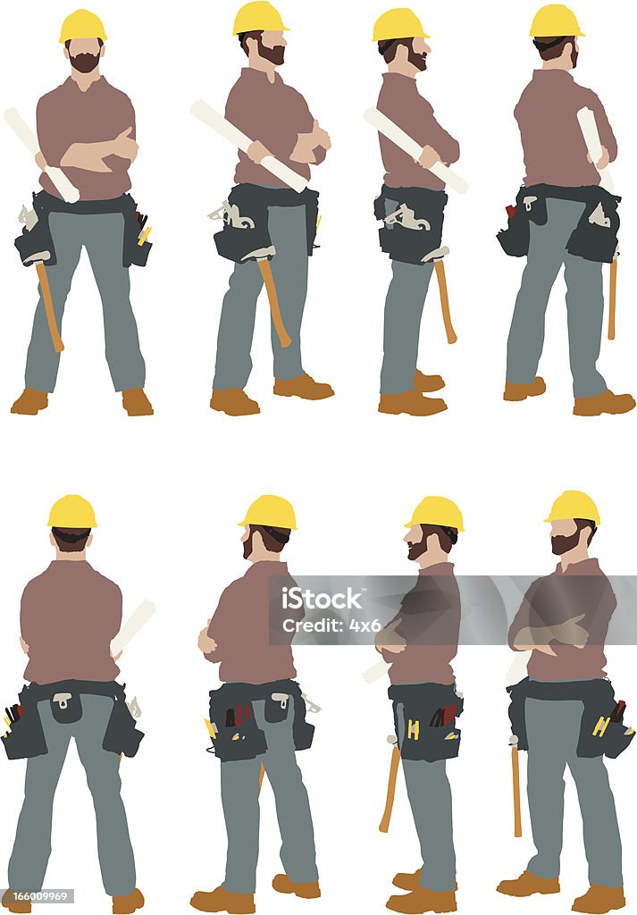 Multiple images of a construction worker Multiple images of a construction workerhttp://www.twodozendesign.info/i/1.png Construction Worker stock vector