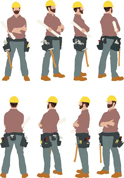 Vector illustration of Multiple images of a construction worker