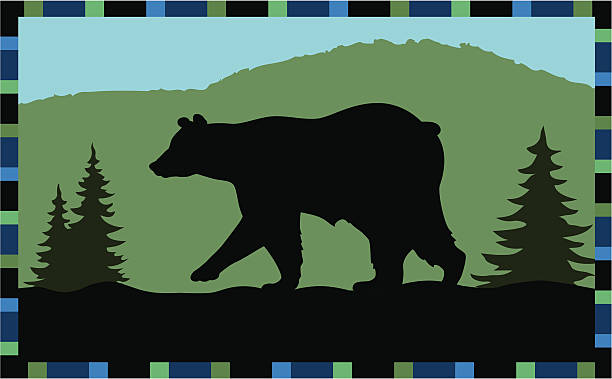 bear walking in front of mountain vector art illustration