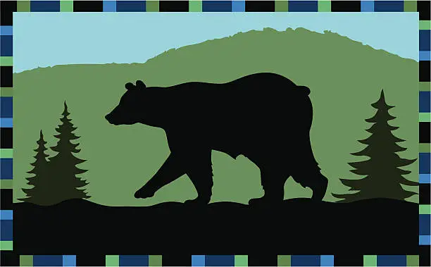 Vector illustration of bear walking in front of mountain