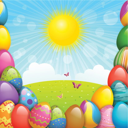 EPS 10 Vector illustration of Easter eggs background. Used transparency and blending mode. Used clipping mask on eggs, easy to edit. Objects are layered.