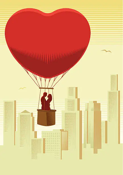 Vector illustration of Valentines day balloon ride