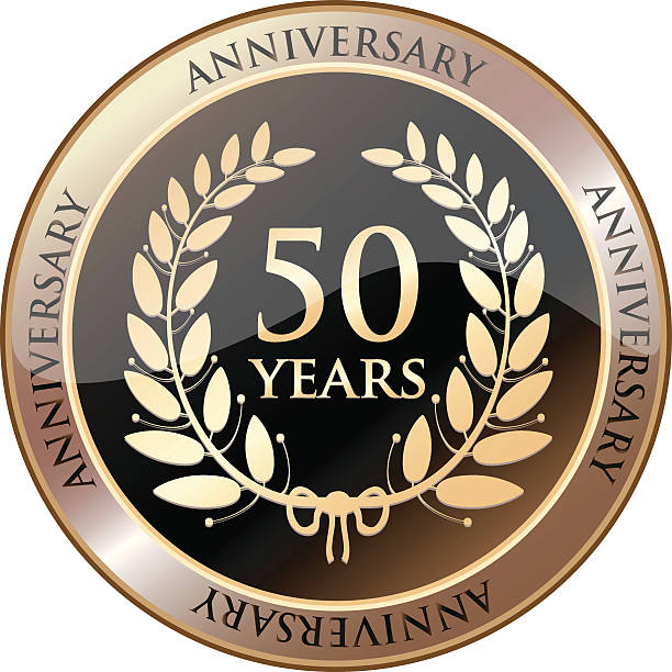 Fiftieth Anniversary Celebration Shield Fiftieth anniversary celebration golden shield with a laurel wreath.  fiftieth stock illustrations