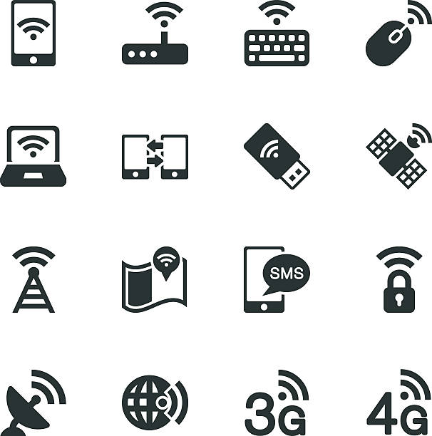 Mobile and Wireless Technology Silhouette Icons Mobile and Wireless Technology Vector File Silhouette Icons. cell tower stock illustrations