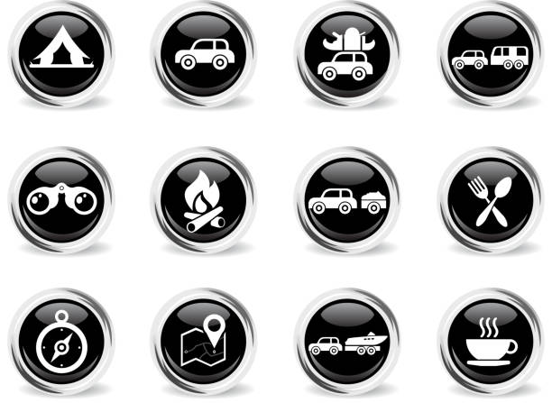 turystyki i podróży ikony - mobile home symbol computer icon motor home stock illustrations