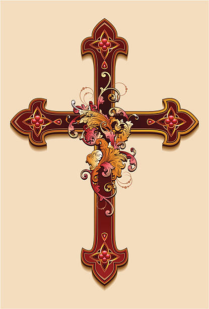 ilustraciones, imágenes clip art, dibujos animados e iconos de stock de decorativo cruce. - cross cross shape shiny gold