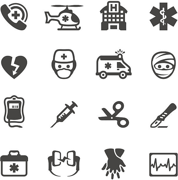 ilustrações de stock, clip art, desenhos animados e ícones de mobico ícones de serviço de emergência - medical supplies scalpel surgery equipment