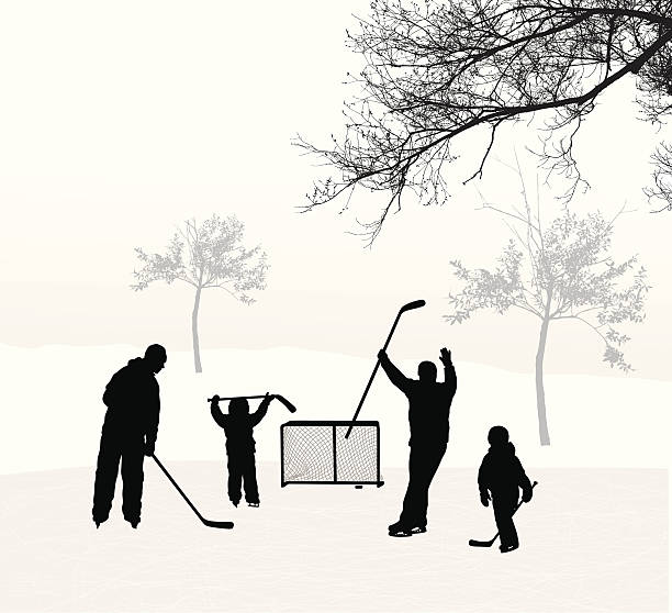 ilustraciones, imágenes clip art, dibujos animados e iconos de stock de kidshockey - ice skating ice hockey child family