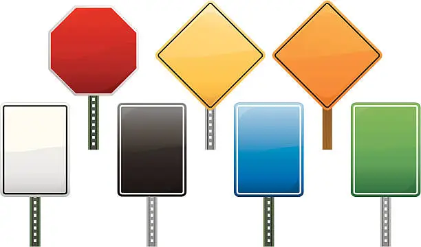 Vector illustration of Road signs shapes in all colors and white background