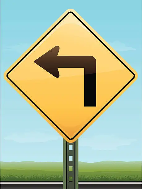 Vector illustration of Sharp Left Turn Road Sign