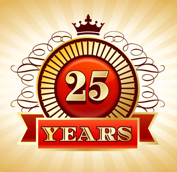 jubiläum 25 jahre abzeichen sammlung hintergrund, rot und gold - 35 40 years 40 45 years number 40 20 25 years stock-grafiken, -clipart, -cartoons und -symbole