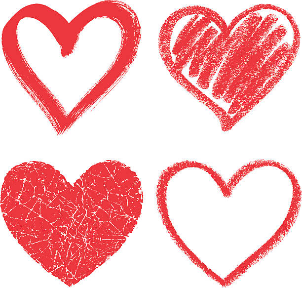Hearts Four hearts, design elements brush stroke heart stock illustrations