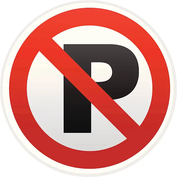 Vector illustration of A red black and white no parking sign