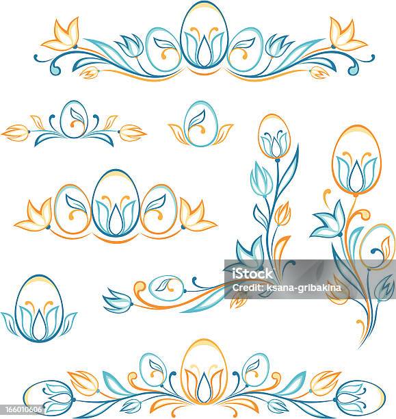 Páscoa Conjunto De Elementos Decorativos - Arte vetorial de stock e mais imagens de Azul - Azul, Azul Turquesa, Elemento de desenho