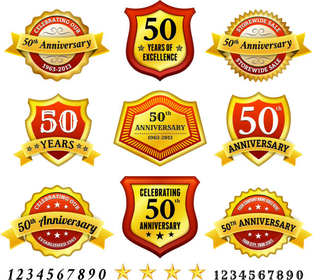 Fiftieth Anniversary Red Badge Collection Fiftieth Anniversary Red Badge Collection fiftieth stock illustrations