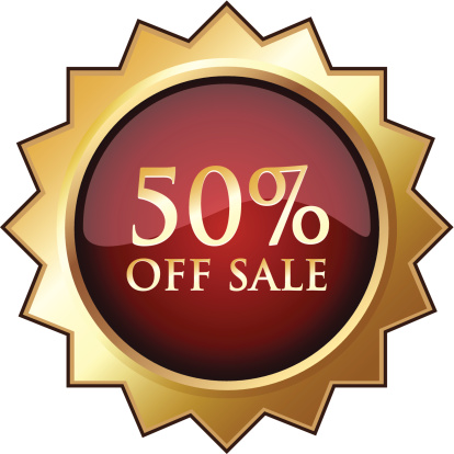 Fifty percent off sale golden star badge.
