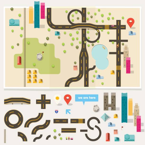 mapa toolkit - cityscape urban scene high angle view road stock illustrations