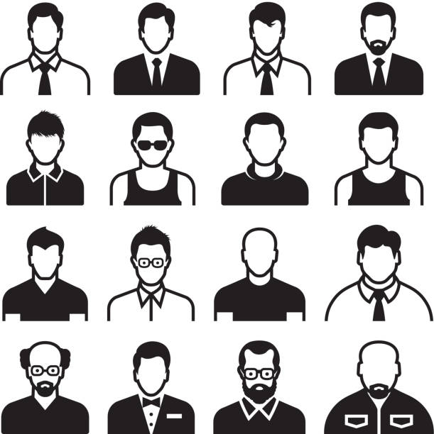 Differnent man Body Types black & white vector icon set Differnent Male Body Types black & white set black and white men facial hair beard stock illustrations
