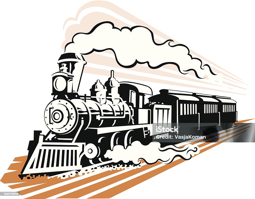 伝統的なスチームトリートメントにブラックとホワイトの鉄道 - 蒸気機関車のロイヤリティフリーベクトルアート