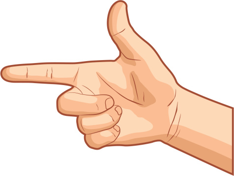 Vector illustration of a pointing hand gesture, isolated on white background.