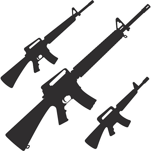 M16 Silhouettes of the M16 and simplified versions rifle stock illustrations