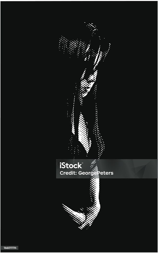 Черный и белый гравировка Портрет печального женщина - Векторная графика Высокий контраст роялти-фри
