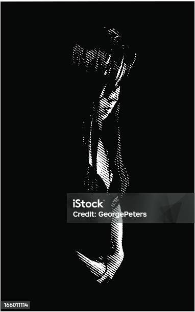 Черный И Белый Гравировка Портрет Печального Женщина — стоковая векторная графика и другие изображения на тему Высокий контраст
