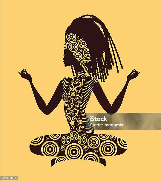 Женщина Практикует Йога — стоковая векторная графика и другие изображения на тему Самоосознанность - Самоосознанность, Дреды, Африканская этническая группа