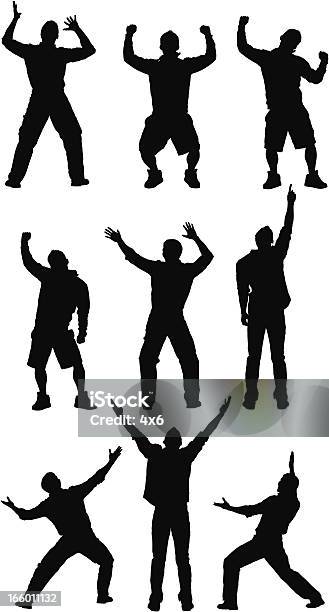 Silhouette Of Excited Men Stock Illustration - Download Image Now - Men, Arms Raised, Hand Raised