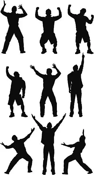 Vector illustration of Silhouette of excited men