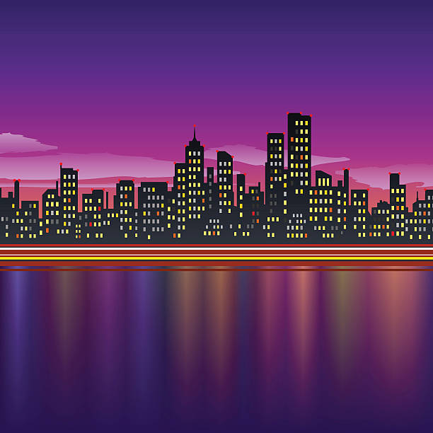 CITY SKYLINE AT NIGHT vector art illustration