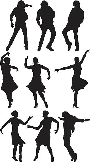 Vector illustration of Multiple images of men and women dancing