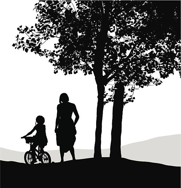 familie'nbicycle - focus on shadow women bicycle outdoors stock-grafiken, -clipart, -cartoons und -symbole