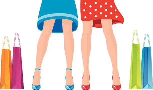 Vector illustration of Girls are shopping