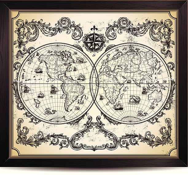 illustrations, cliparts, dessins animés et icônes de vintage carte du monde - map world map globe old